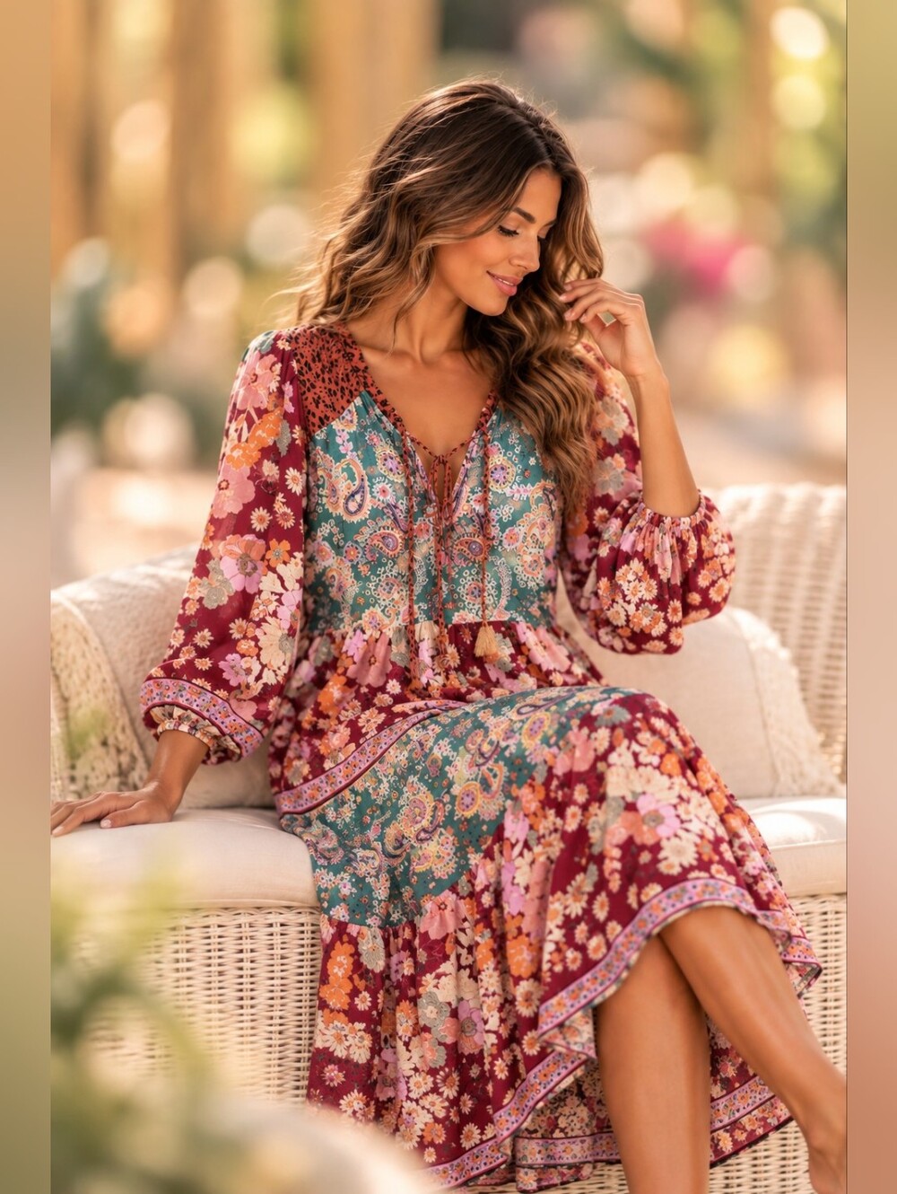 Umgee | NWT Printed Long Sleeve Midi Dress Small